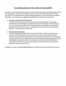 Internalizing behavior observation protocol