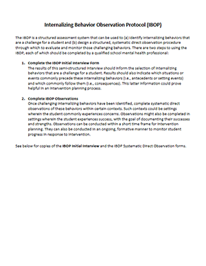 Internalizing behavior observation protocol