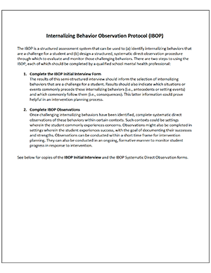 screenshot of the internalizing behavior observation protocol
