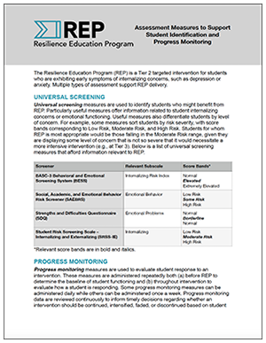 screenshot of REP Assessment Measures document